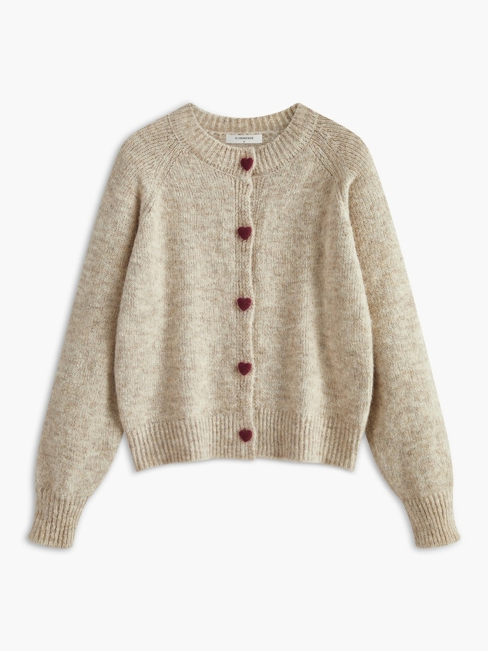 Commense Cardigan XS Elegant Heart Button Fuzzy Knit Romantic Coquette Apricot